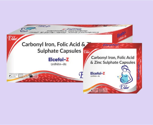 ELCEFOL Z KAPSÜL * 15'LİK (Karbonil demir 50 mg, Çinko Sülfat Monohidrat 61.8 mg (elementel çinkoya eşdeğer 22.5 mg) ve Folik Asit 0.5 mg) - Elder