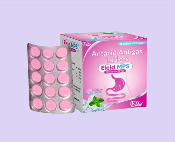 ELCID MPS TAB (نعناع) 15 قرص (مغنيسيوم ألومنيوم 50 ملجم، هيدروكسيد الألومنيوم المجفف IP 300 ملجم، هيدروكسيد المغنيسيوم IP 25 ملجم، سيميثيكون 25 ملجم) من Elder