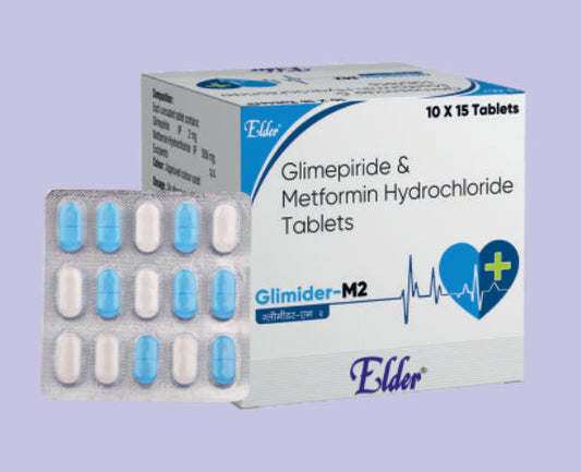 GLIMIDER M2 TAB (2/500MG) 15'S ( Metformin Hydrochloride 500 MG +Glimipride-2 MG
 ) by Elder