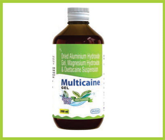 MULTICAINE GEL 200 ML (Oxetacaine 10 mg + Aluminium Hydroxide 0.291 mg + Milk of Magnesia 98 mg) by Intas