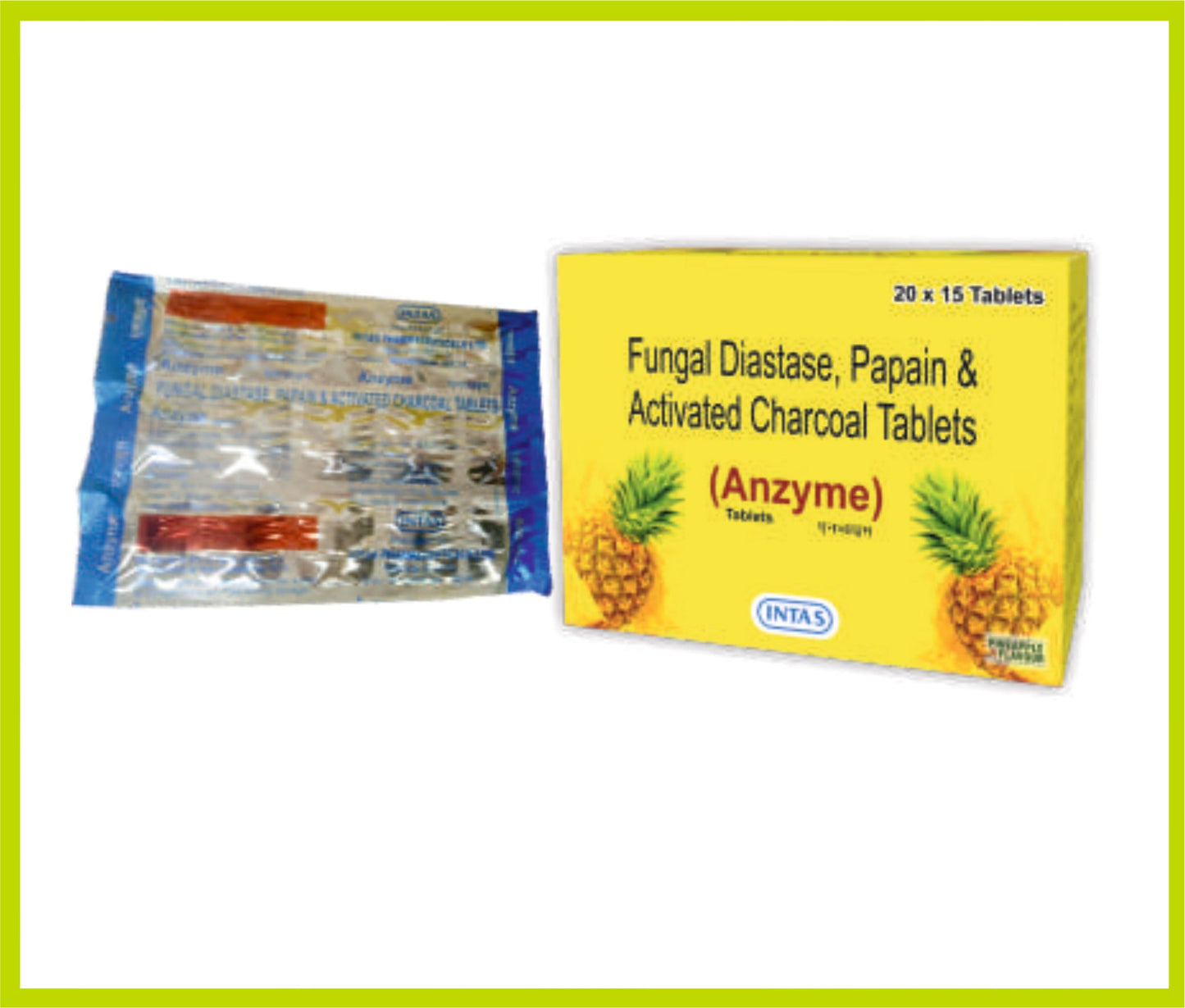 ANZYME 15 TAB (Fungal Diastase 100 mg + Papain 60 mg + Activated Charcoal 75 mg) by Intas