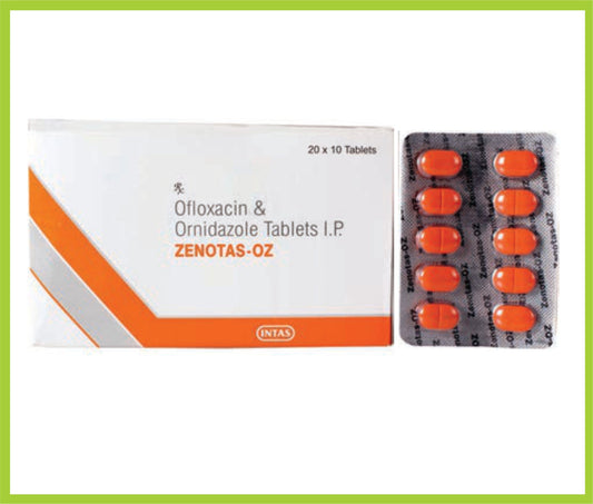 ZENOTAS OZ 10 TAB (Ofloxacin 200 mg + Ornidazole 500 mg) by Intas