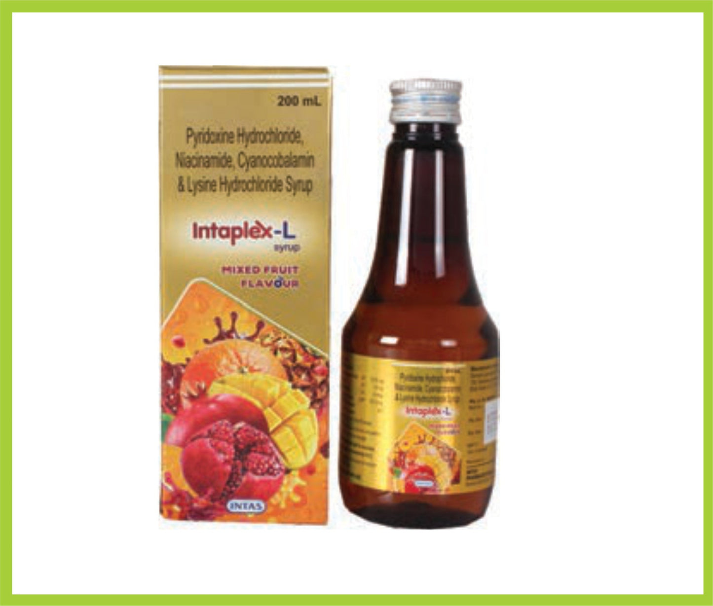 شراب إنتابلكس-إل 200 مل (بيريدوكسين هيدروكلوريد 0.75 ملجم + نيكوتيناميد 15 ملجم + سيانوكوبالامين 15 ملجم + ليسين 37.5 ملجم) من إنتاس