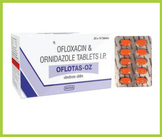 OFLOTAS-OZ 10 TAB (Ofloxacin 200 mg + Ornidazole 500 mg) by Intas