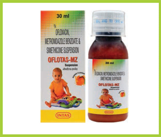 OFLOGYL-MZ SUSPENSION 30 ML (Ofloxacin 50 mg + Metronidazole Benzoate 120 mg + Simethicone 10 mg) by Intas
