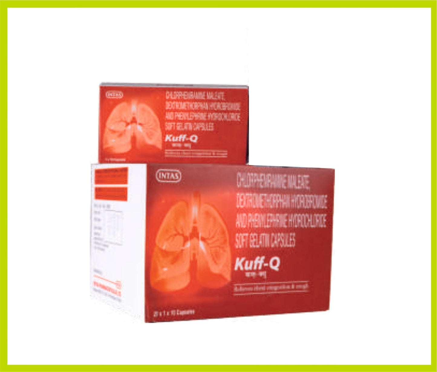 كف-كيو 10 كبسولة (ديكستروميثورفان هيدروبروميد 10 ملغ + فينيليفرين هيدروكلوريد 5 ملغ + كلورفينيرامين ماليات 2 ملغ) من إنتاس