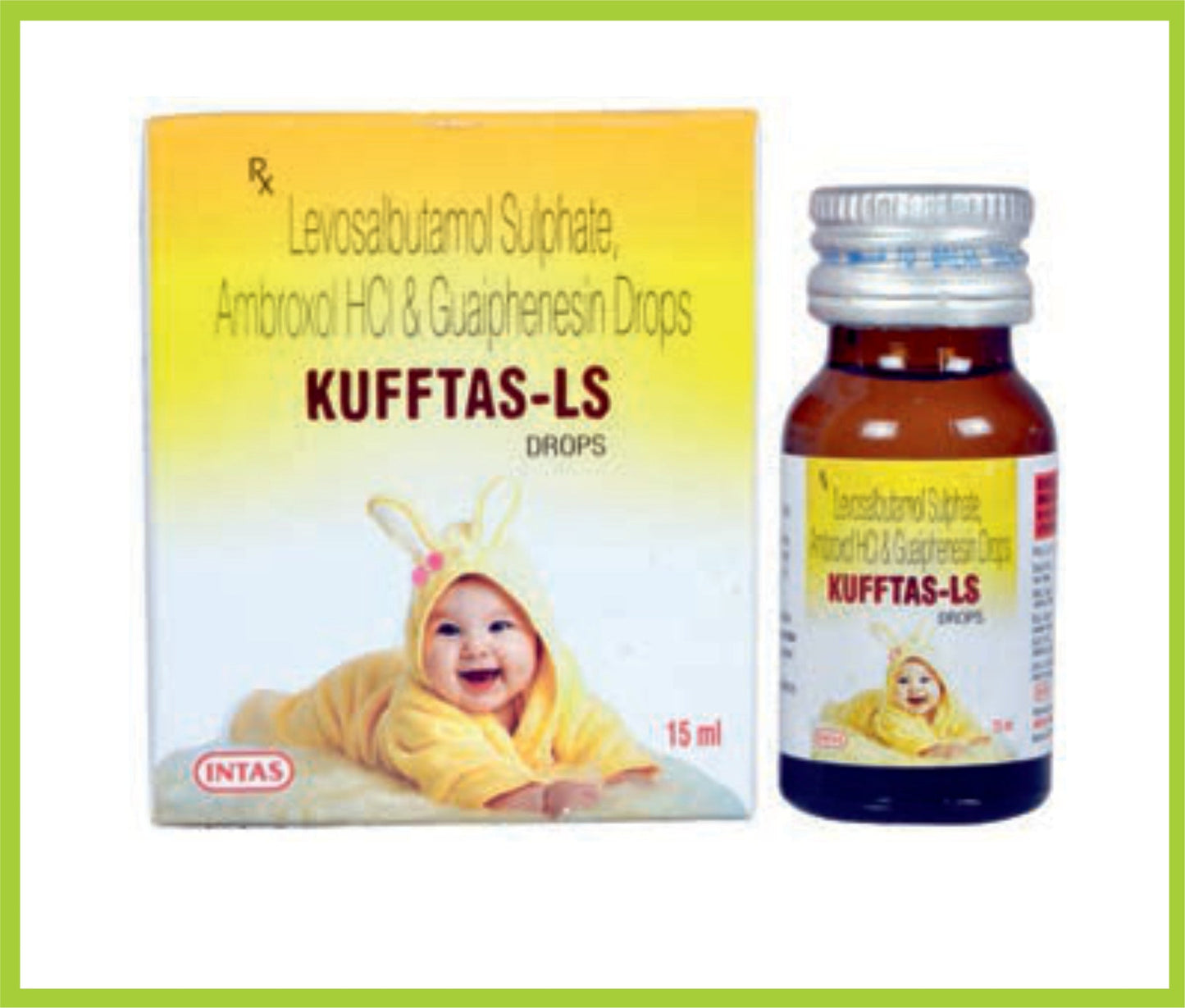 KUFFTAS-LS نقط للفم 15 مل (أمبروكسول هيدروكلوريد 7.5 مجم + ليفوسالبوتامول 0.25 مجم + جوايفينيسين 12.5 مجم) من Intas