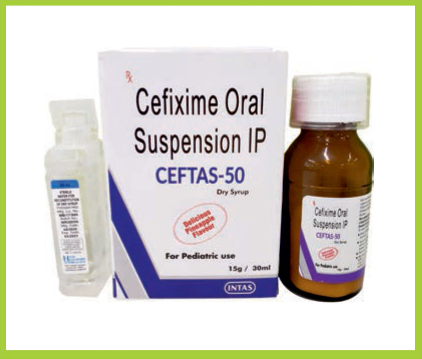 CEFTAS 50 DS 30 ML مع ماء للحقن (سيفيكسيم 50 مجم) من Intas
