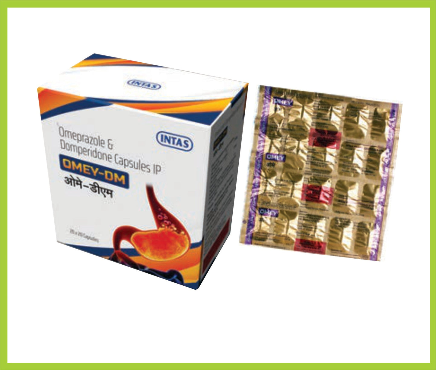 OMEY DM 20 CAP (Omeprazol 20 mg + Domperidon 10 mg) Intas tarafından
