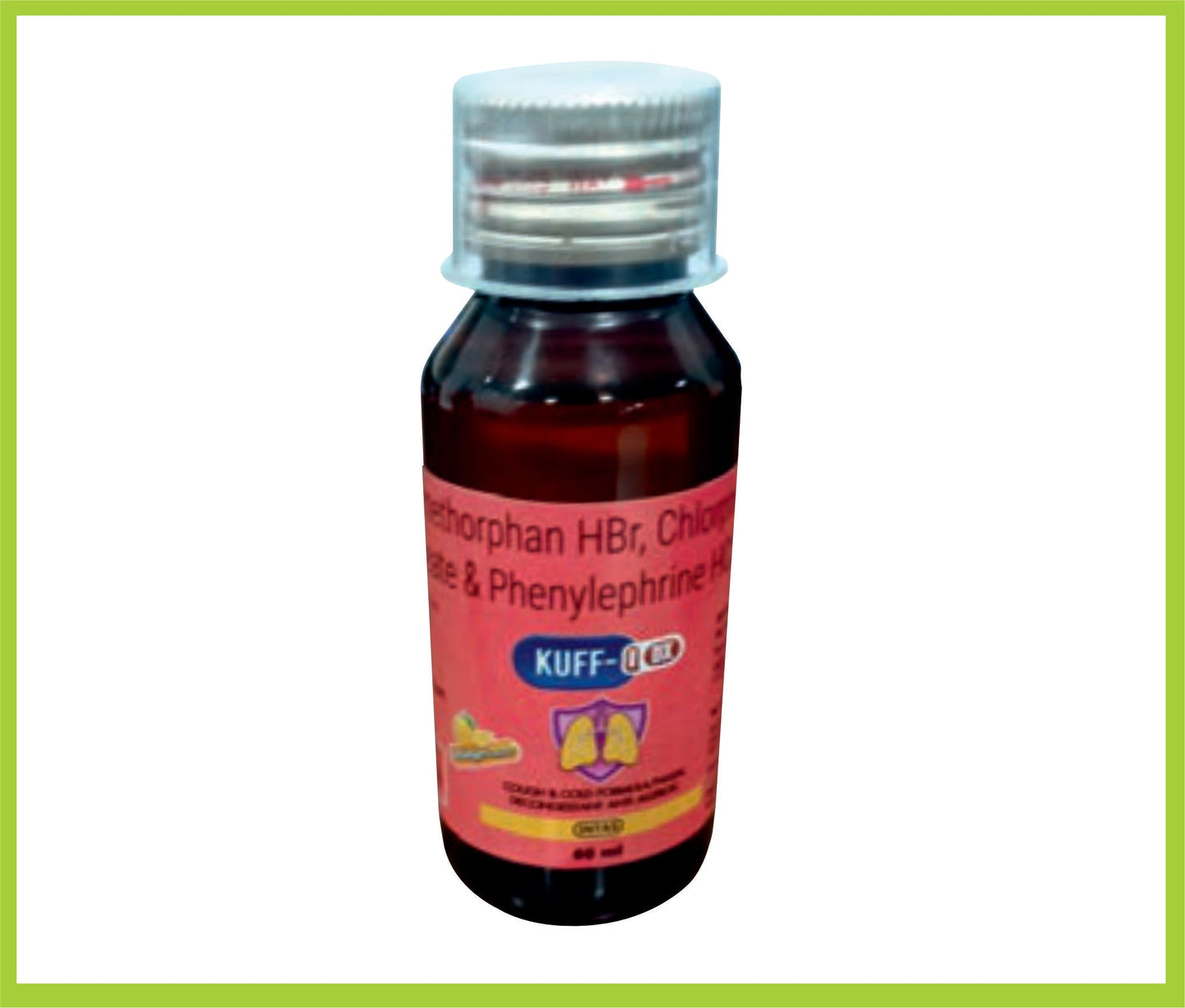 KUFF Q DX 60ML (ديكستروميثورفان هيدروبروميد 15 ملغ + فينيليفرين هيدروكلوريد 5 ملغ + كلورفينيرامين ماليات 2 ملغ) من إنتاس