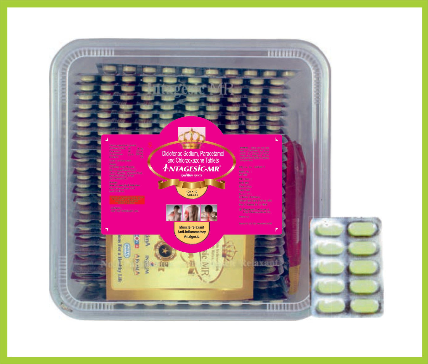 إنتيجيسيك-إم آر 10 أقراص (100 شريط) (مزيج) (ديكلوفيناك 50 ملغ + باراسيتامول 325 ملغ + كلورزوكسازون 250 ملغ) من إنتاس