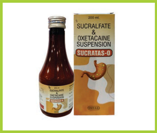 SUCRATAS- O SUS 200ML (Sucralfate 1000 mg + Oxetacaine 10 mg) by Intas