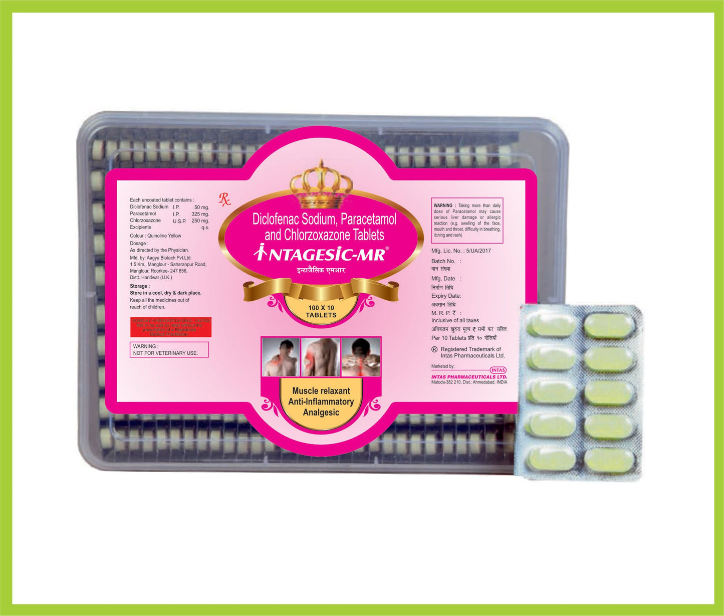 INTAGESIC MR 10T (عبوة احتفالية جديدة) (ديكلوفيناك 50 مجم + باراسيتامول 325 مجم + كلورزوكسازون 250 مجم) من Intas