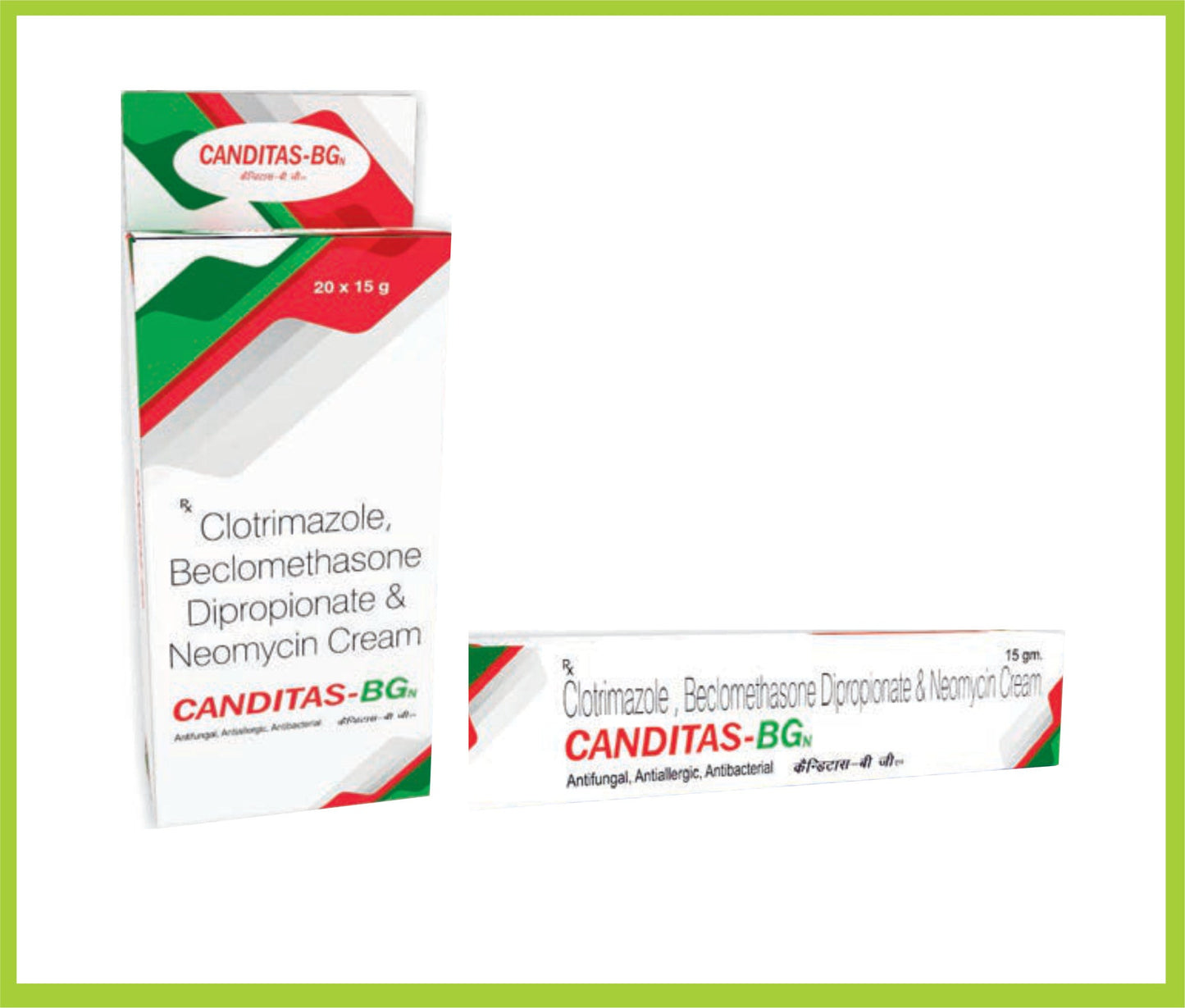 CANDITAS BGN 15 GM (مزيج (كلوتريمازول 1% + بيكلوميثازون ديبروبيونات 0.025% + نيومايسين سلفات 0.5% + كلوروكرسول 0.1%) من Intas)