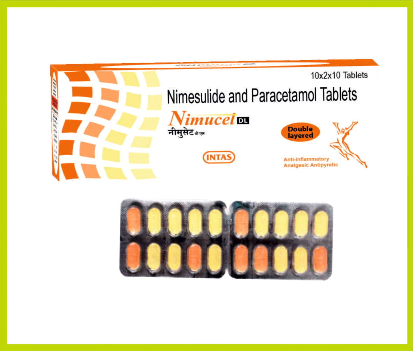 NIMUCET-DL 10 قرص (20×10 أقراص) (نيميسولايد 100 ملجم + باراسيتامول 325 ملجم) من Intas