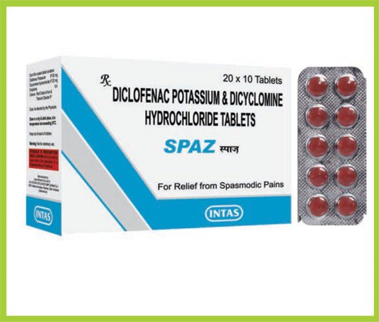 SPAZ 10 TAB (Dicyclomine 10 mg + Diclofenac 250 mg) by Intas
