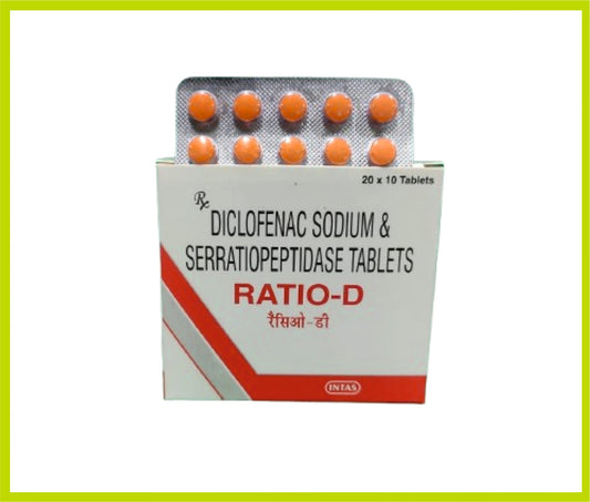 RATIO-D 10 TAB (Serratiopeptidase 10 mg + Diclofenac 50 mg) by Intas