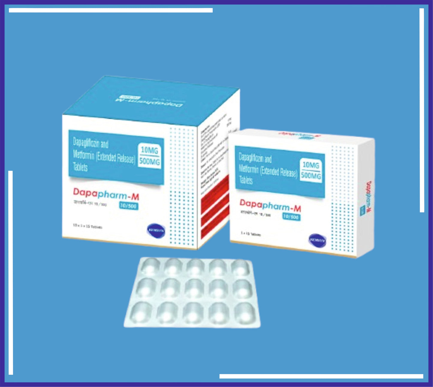 DAPAPHARM-M TABLET (ALU-ALU) 10X1X15 (داباغليفلوزين 10 ملغ، ميتفورمين هيدروكلوريد آي بي 500 ملغ) من Kemsyn