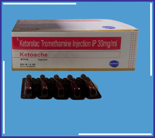KETOACHE INJECTION 20X5X1Ml(ShrinkOf100) (Ketorolac Tromethamine 30Mg, Alcohol (95%) Ip Eq. To Absolute Alcohol 11.5 V/V Sodium Chloride Ip 4.35Mg Water For Injection Ip Q.S To 1Ml)by Kemsyn