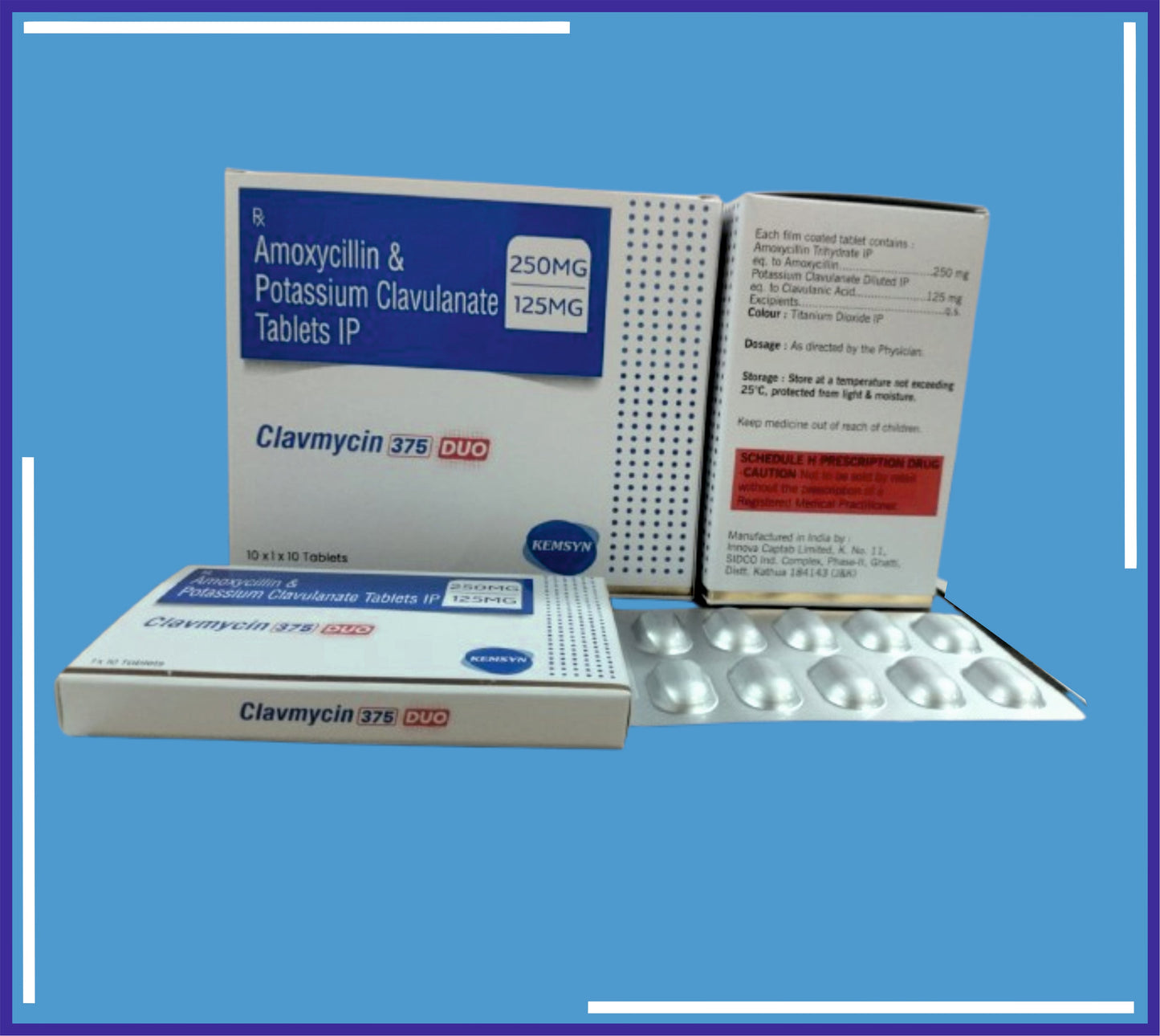 CLAVMYCIN 375 DUO TAB (ALU-ALU) 10X1X10 (Amoksisilin 250 mg + Klavulanat 125 mg) Kemsyn tarafından