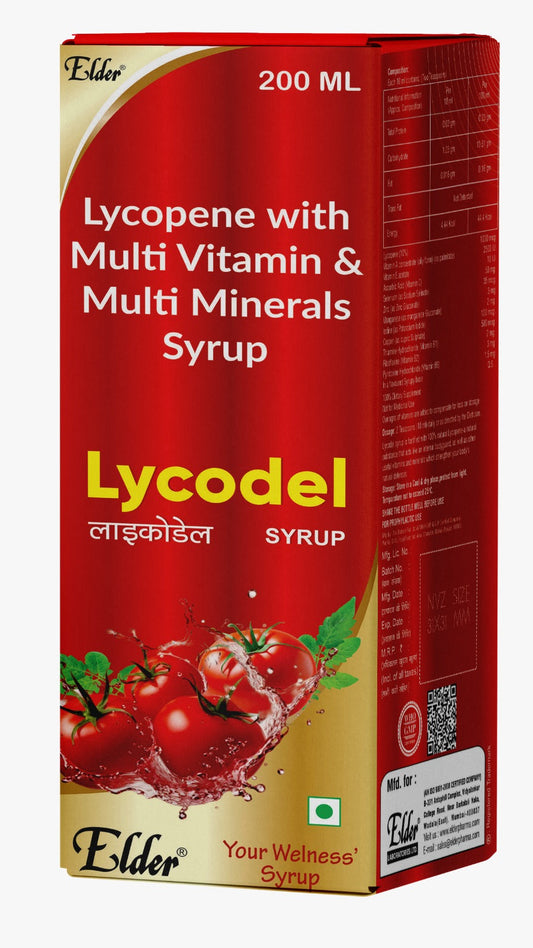 LYCODEL ŞURUP 225 ML (Likopen %6 2000mcg+ A Vitamini 2500 IU, E Vitamini Asetat 10 IU, C Vitamini 50 mg, Çinko Sülfat Monohidrat 27,45 mg, Selenyum Dioksit 70) Elder