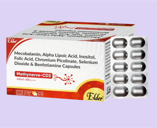 METHYNERVE CD3 TABLET 10 ADET (Metilkobalamin 1500mcg, Alfa Lipoik Asit 100mg, Benfotiamin 150mg, İnositol 100mg, Krom Pikolinat 200mcg, Piridoksin Hidroklorür 3mg, Folik Asit 1.5mg, D3 Vitamini 1000 IU ve Kalsiyum Karbonat 500mg) - Elder