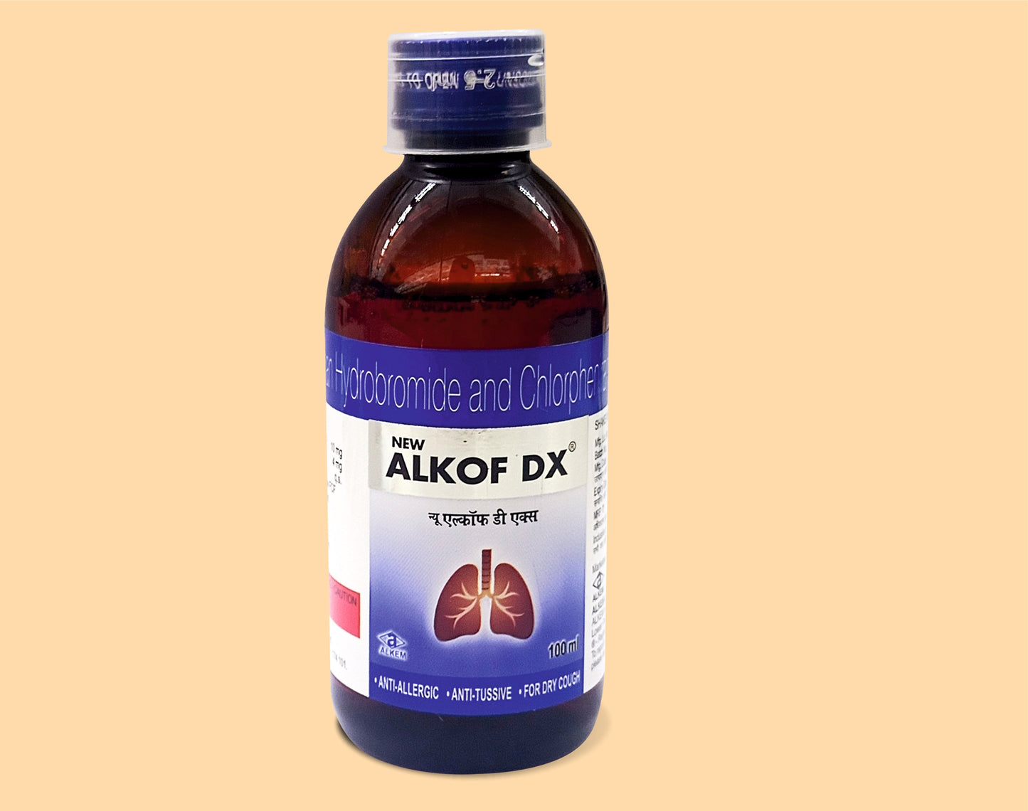 ALKOF DX PLUS COUGH SYRUP (100ML) Dextromethorphan Hydrobromide 15 mg + Chlorpheniramine Maleate 2 mg + Phenylephrine Hydrochloride 5 mg / 5 ml by Alkem1
