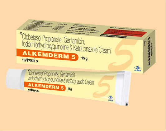 ALKEMDERM 5 KREM ( 15 G ) Klobetasol %0.05 + Gentamisin %0.1 + İyodoklorhidroksikinolin %1 + Ketokonazol %2 + Klorokrezol %0.1, Alkem1