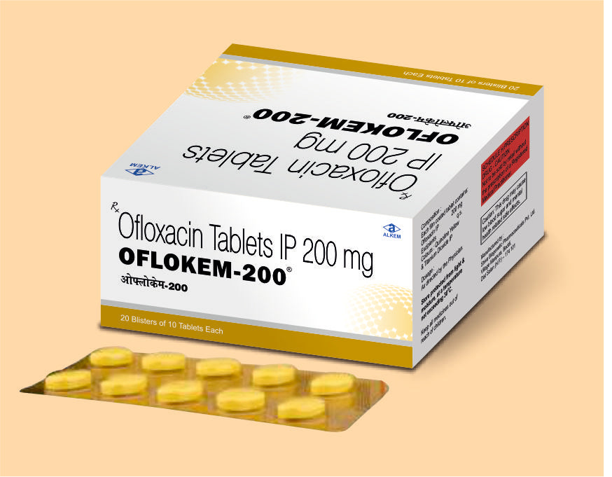 OFLOKEM 200 TABLETS (YELLOW PVC) 10'S Ofloxacin 200 mg by Alkem1