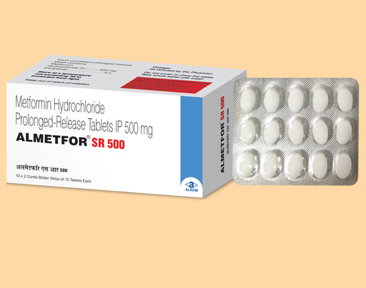 ALMETFOR-SR 500 TABLETS (15'S) Metformin 500 mg by Alkem1