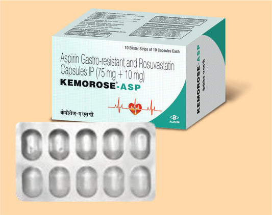 KEMOROSE ASP CAPSULES (10'S) Rosuvastatin 10 mg + Aspirin 75 mg by Alkem1