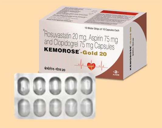 KEMOROSE GOLD 20 KAPSÜL (10'LU) Rosuvastatin 20 mg + Aspirin 75 mg + Klopidogrel 75 mg - Alkem1