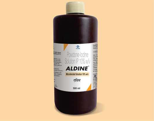 ALDINE MICROBICIDAL SOLUTION 10%
(500ML) Povidone Iodine 10% w/v by Alkem1
