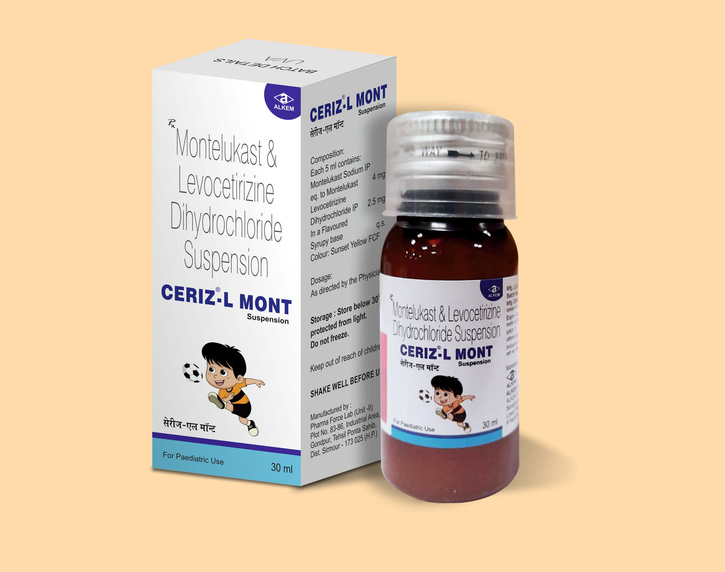 CERIZ - L MONT SUSPENSION (30 ML) Levocetirizine 2.5 mg + Montelukast 4 mg by Alkem1
