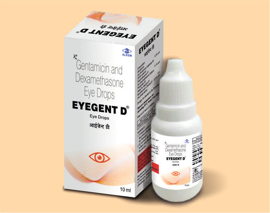 EYEGENT D EYE DROPS (10ML) Gentamicin 0.3% w/v + Dexamethasone Sodium Phosphate 0.1% w/v by Alkem1