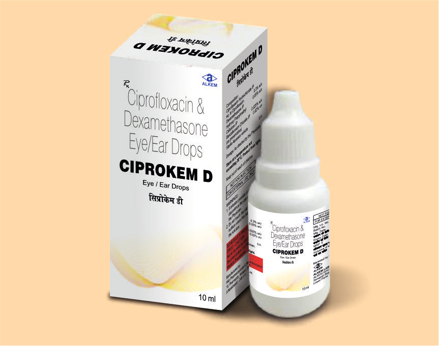 CIPROKEM D EYE/EAR DROPS (10ML) Ciprofloxacin 0.3% w/v + Dexamethasone 0.1% w/v by Alkem1