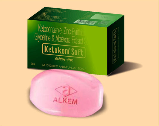 KETOKEM SOFT SOAP 75GM Ketoconazole 1% w/w + Zinc Pyrithione 1% w/w + Glycerine 3% w/w + Aloevera Extract 2% w/w by Alkem1