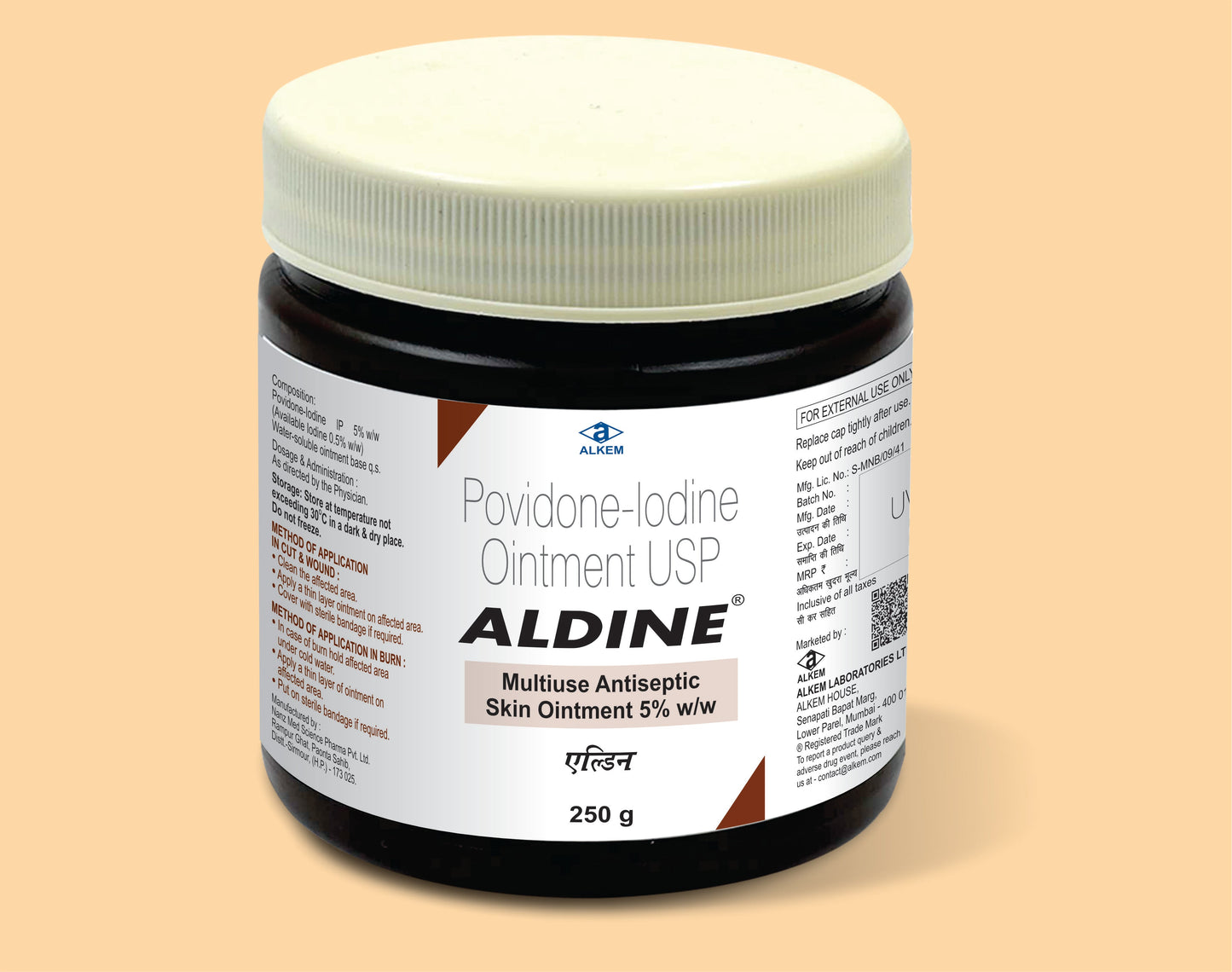 ALDINE OINTMENT 250 GM Povidone Iodine 5% w/w by Alkem1