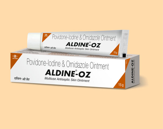 ALDINE-OZ OINTMENT 15GM Povidone Iodine 5% w/w + Ornidazole 1% w/w by Alkem1