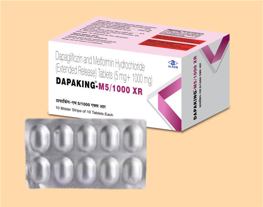 DAPAKING-M 5/1000 XR TABLETS (10'S) Dapagliflozin 5 mg + Metformin 1000 mg by Alkem1