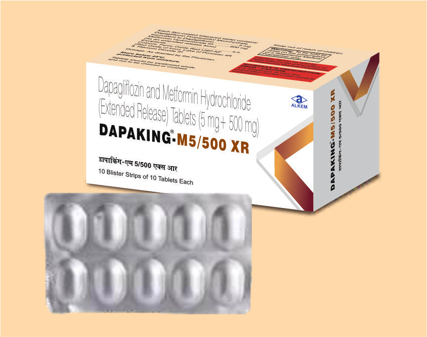 DAPAKING-M 5/500 XR TABLETS (10'S) Dapagliflozin 5 mg + Metformin 500 mg by Alkem1