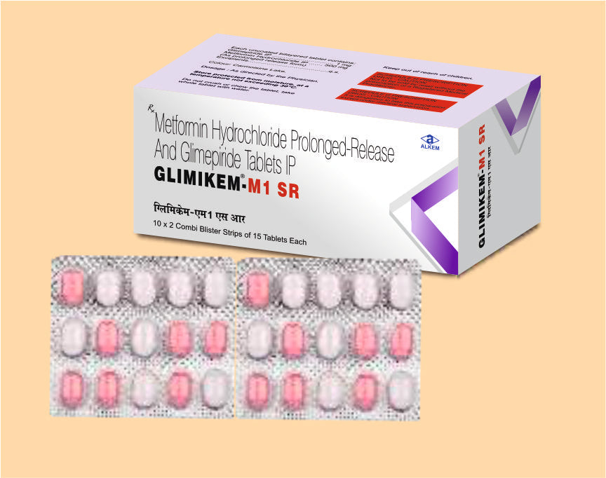 GLIMIKEM-M1 SR TABLETS (15'S) Glimepiride 1 mg + Metformin 500 mg by Alkem1