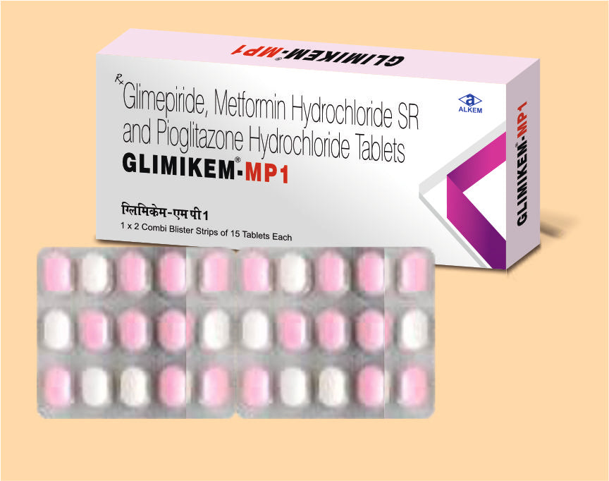 GLIMIKEM-MP1 TABLETS (15'S) Glimepiride 1 mg + Pioglitazone 15 mg + Metformin 500 mg by Alkem1