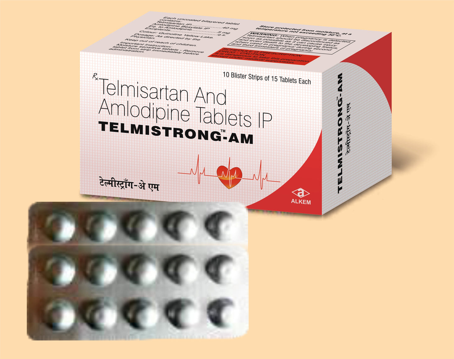 TELMISTRONG - AM TABLETS (15'S) Telmisartan 40 mg + Amlodipine 5 mg by Alkem1