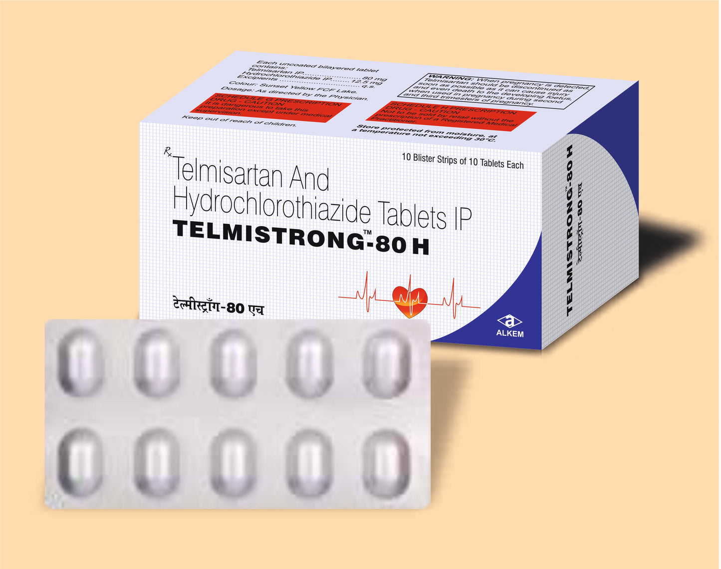 TELMISTRONG-80 H TABLETS (10'S) Telmisartan 80 mg + Hydrochlorothiazide 12.5 mg by Alkem1