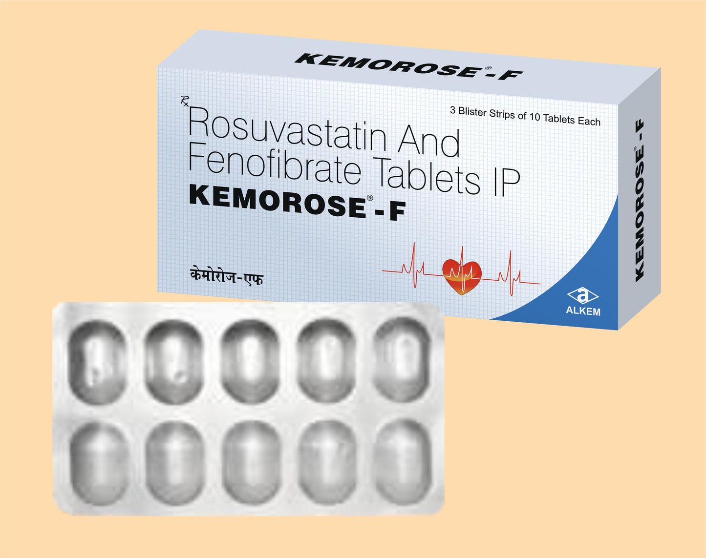 KEMOROSE F TABLETS (10'S) Rosuvastatin 10 mg + Fenofibrate 160 mg by Alkem1