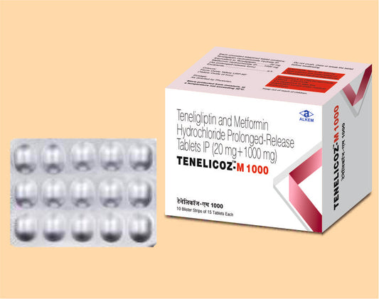 TENELICOZ M 1000 TABLETS (15'S) Teneligliptin 20 mg + Metformin Hydrochloride 1000 mg by Alkem1