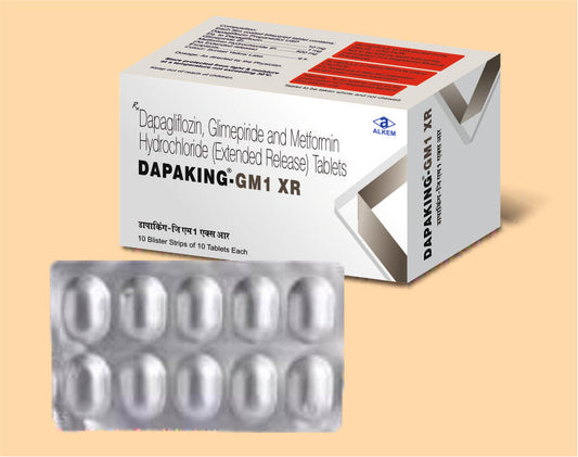 DAPAKING GM1 XR TABLETLER (10'LU) Glimepirid 1 mg + Metformin Hidroklorür 500 mg + Dapagliflozin 10 mg (Alkem1)