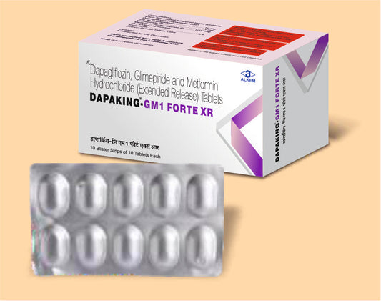 DAPAKING GM1 FORTE XR TABLETLER (10'LU) Glimepirid 1 mg + Metformin Hidroklorür 1000 mg + Dapagliflozin 10 mg (Alkem1 ürünü)