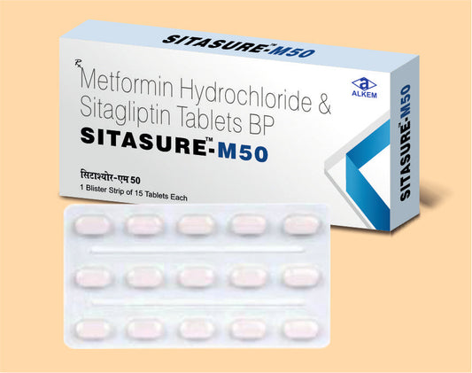 SITASURE - M50 TABLETS (15'S) Sitagliptin 50 mg + Metformin 500 mg by Alkem1